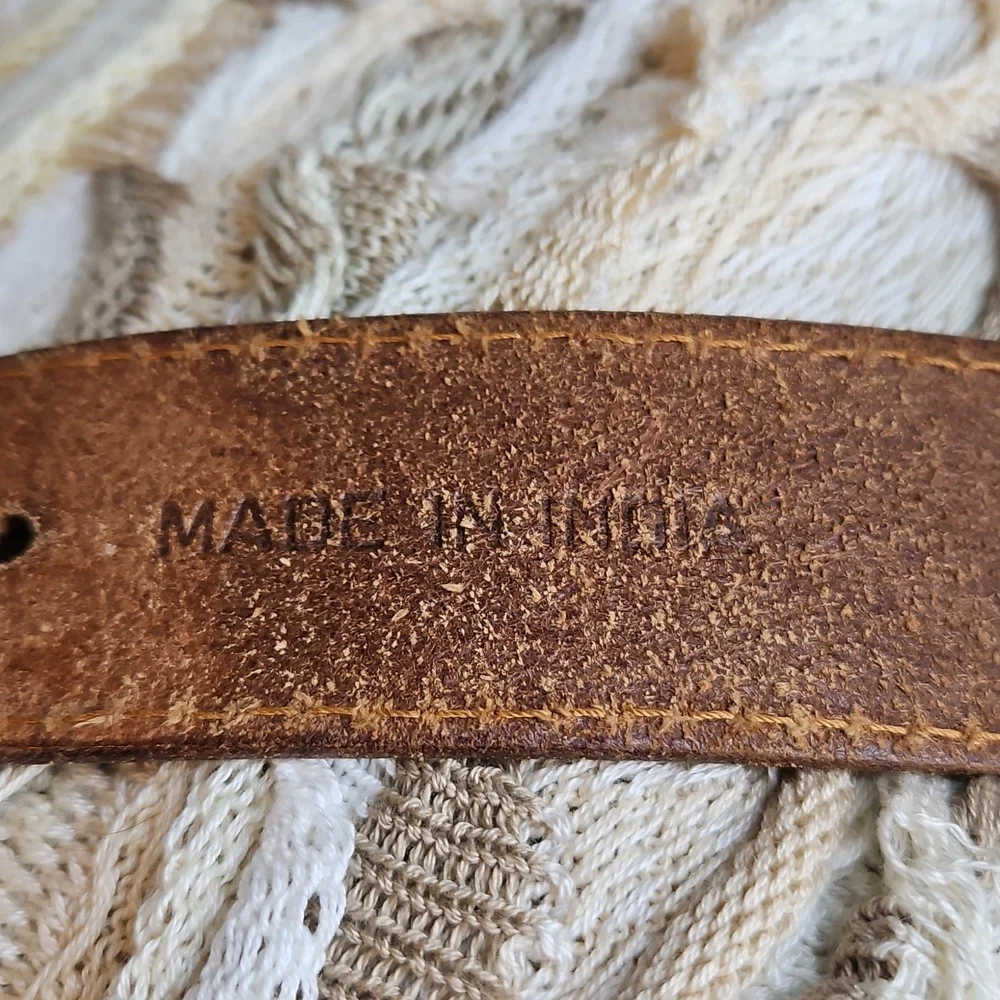 Guess Belt Leather Y2K Silver G Buckle with Hearts Brown Strap Size Sm